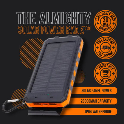 The Almighty solar power bank with rugged design, 20000mAh, IP64 waterproof rating
