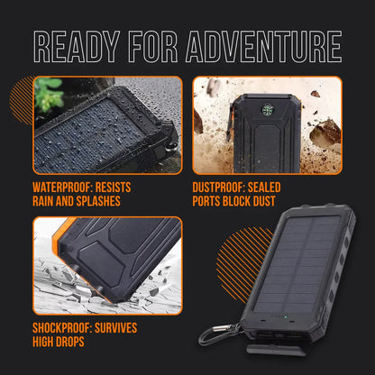Rugged solar power bank waterproof dustproof shockproof for outdoor adventure