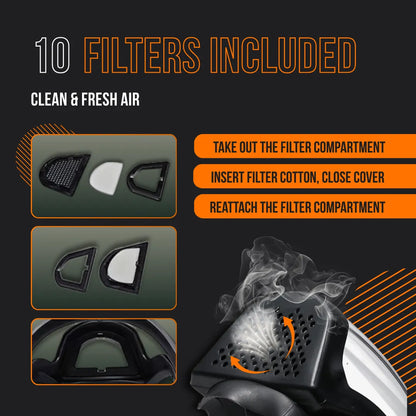 Face mask filter replacement instructions, 10 filters included for clean and fresh air protection