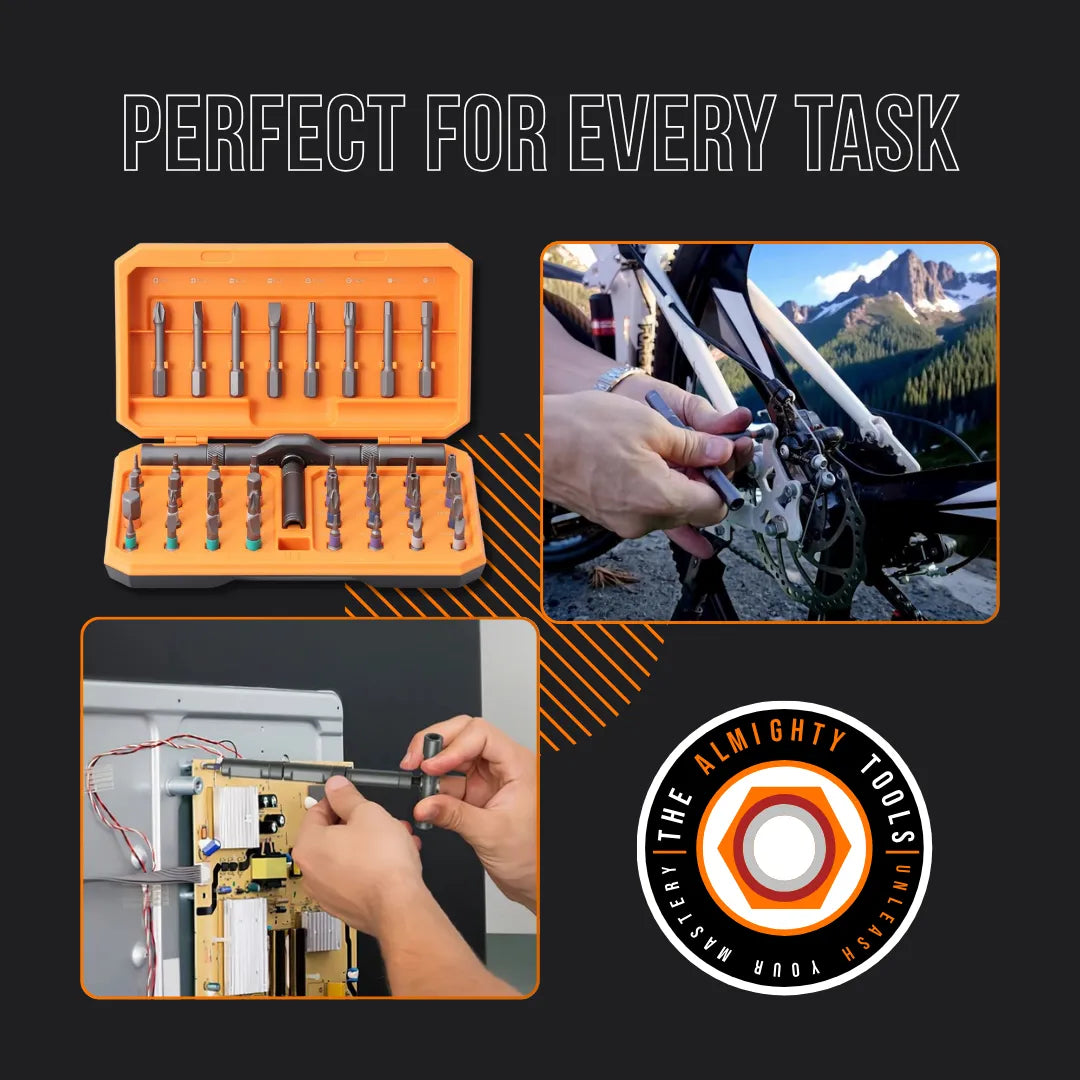 42-in-1 ratchet wrench set with bits, used for bike repair and electronics assembly