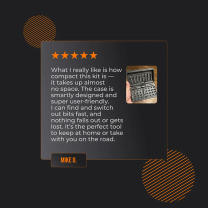 Customer review of 42-in-1 ratchet wrench set with photo of compact tool kit in case.