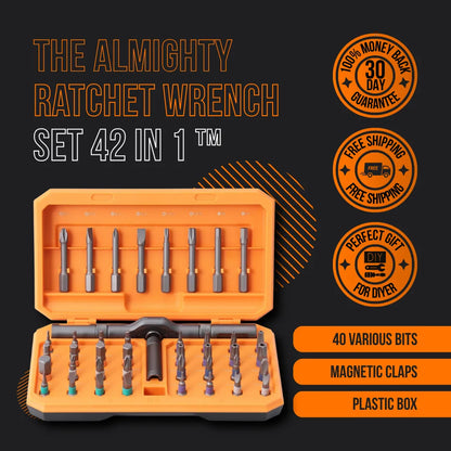 42 in 1 ratchet wrench set in orange plastic box with bits, DIY tool kit, money back guarantee