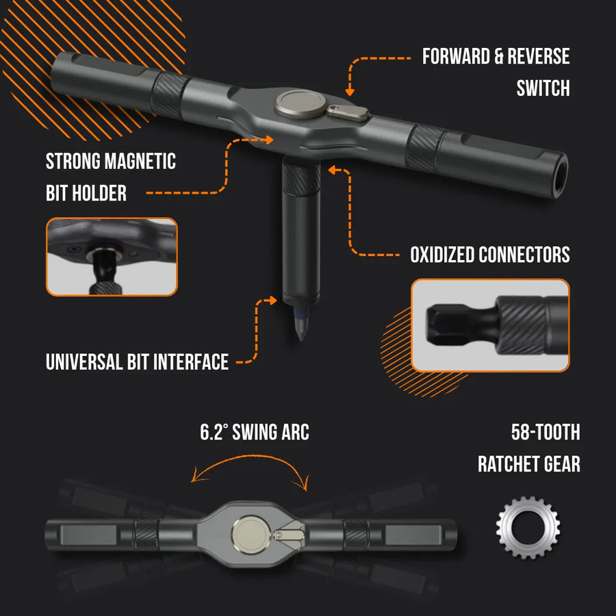 42-in-1 ratchet wrench set with magnetic bit holder, oxidized connectors, 58-tooth gear
