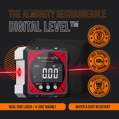 Almighty rechargeable digital level with laser, magnetic base, and LED display