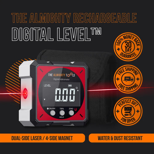 Almighty rechargeable digital level with laser, magnetic base, and LED display