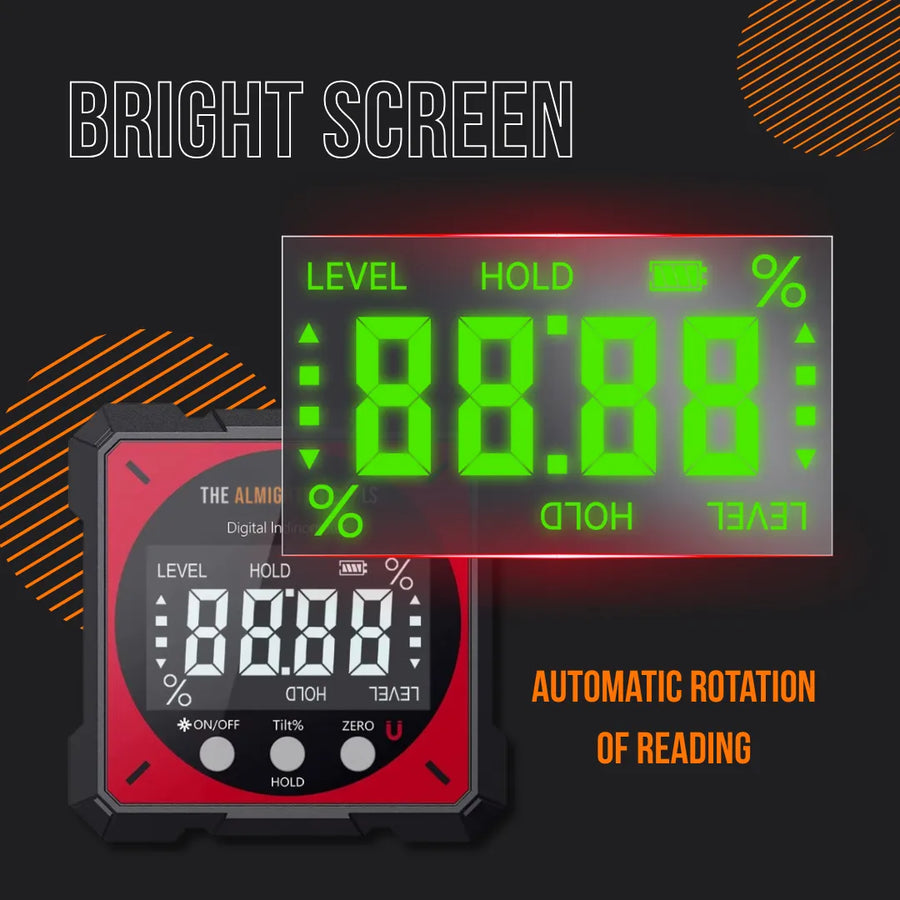 Rechargeable digital level with bright LED screen and automatic rotation display