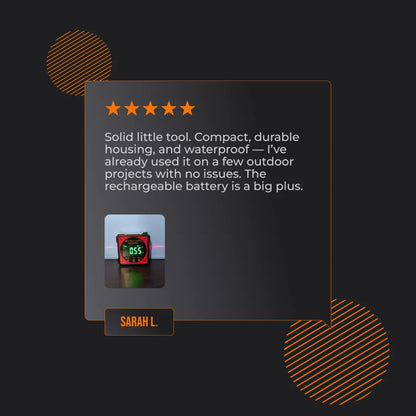 Customer review for rechargeable digital level tool with compact, waterproof design