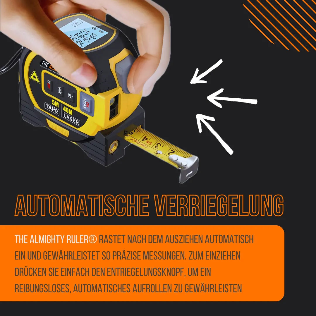 Digital laser tape measure with LCD display, automatic lock, and hand pressing button