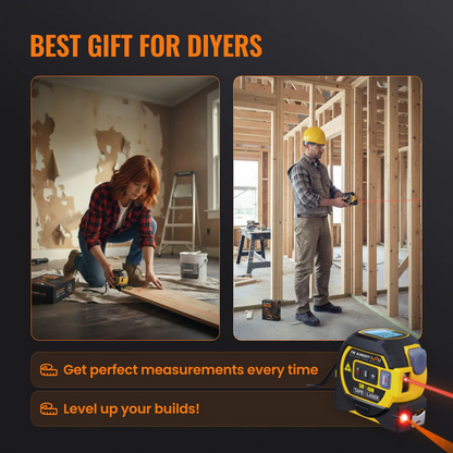DIYers using The Almighty Ruler tape measure and laser tool for home renovation projects.