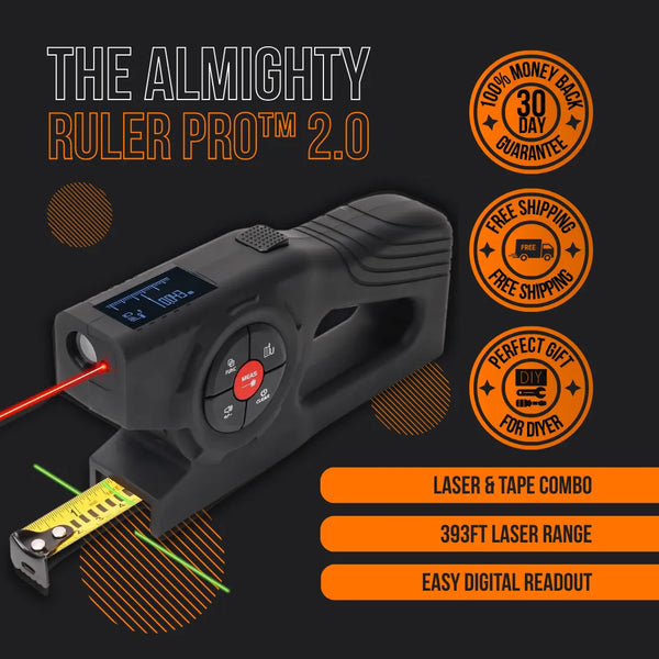 Almighty Ruler Pro 2.0 laser and tape combo digital measuring tool with display screen