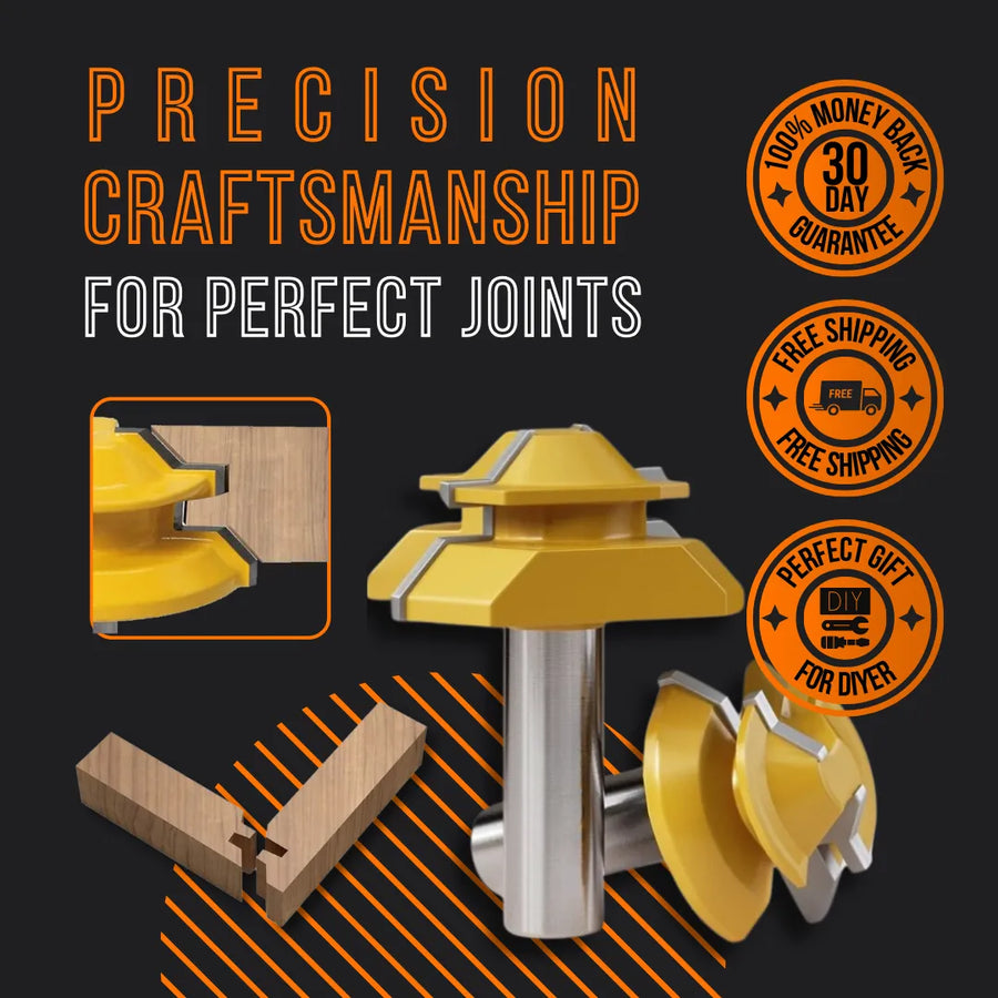 Yellow woodworking router bits for precise joinery, with craftsmanship guarantees and free shipping.