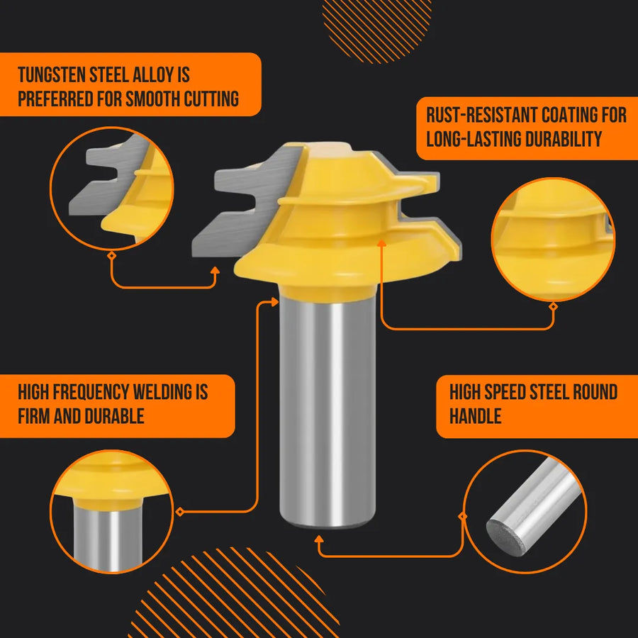 Router bit with tungsten steel alloy blade, rust-resistant yellow coating, steel round handle