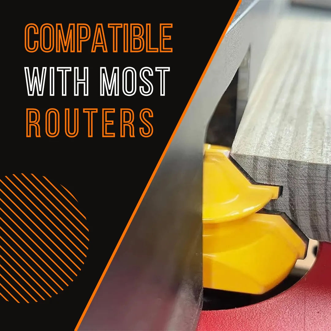 Router table with wood shank cutter, compatible with most routers message.