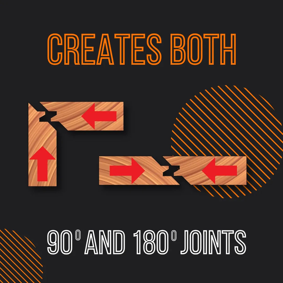 Wood joinery diagram showing 90 and 180 degree joints for woodworking projects