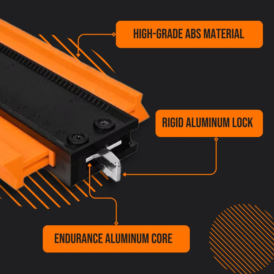 Orange ShapeMaster contour gauge with high-grade ABS, rigid aluminum lock, and aluminum core.