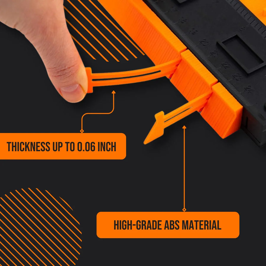 ShapeMaster contour gauge in orange and black, showing 0.06 inch thickness and ABS material