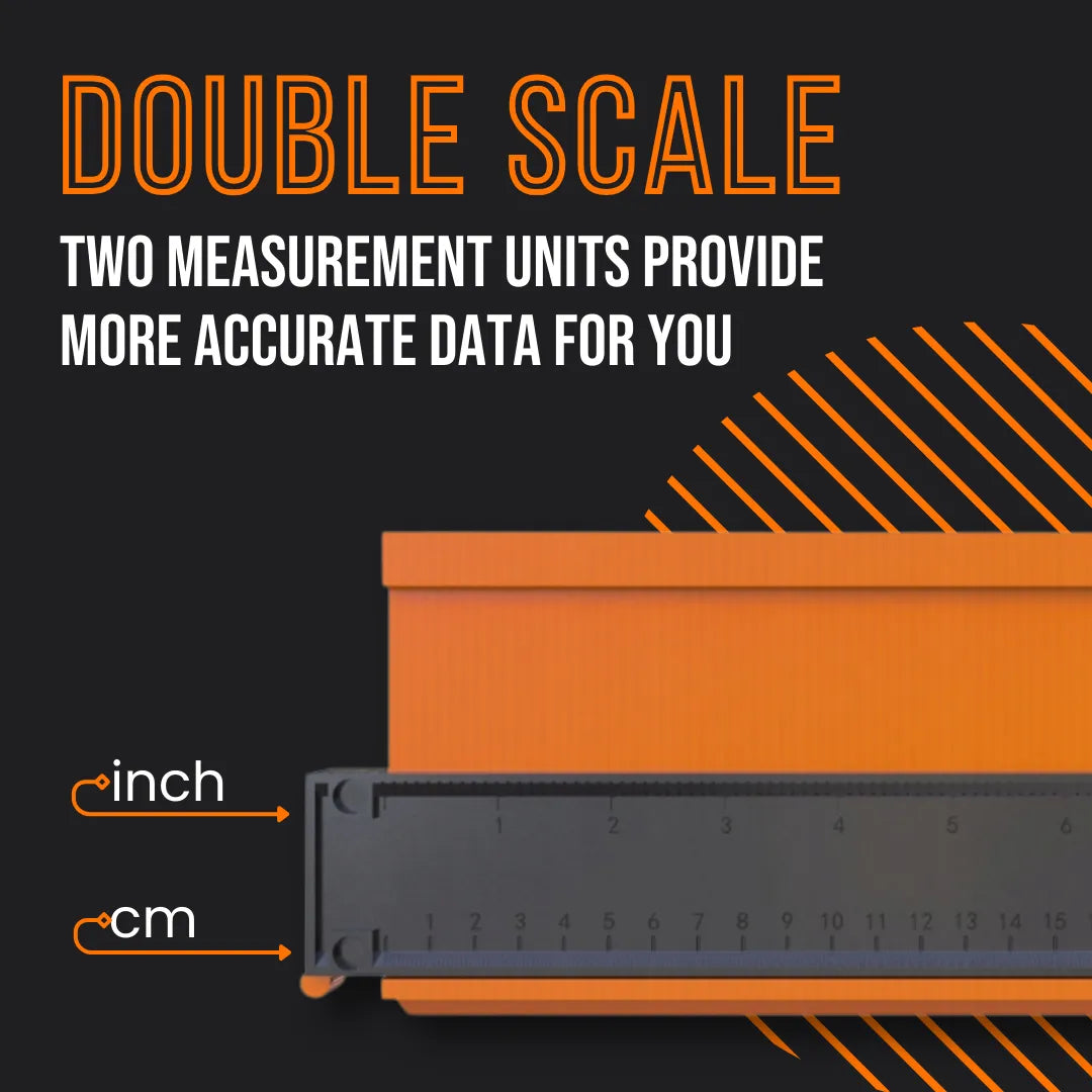 Orange double scale ruler with inches and centimeters, measuring tool for accurate data.