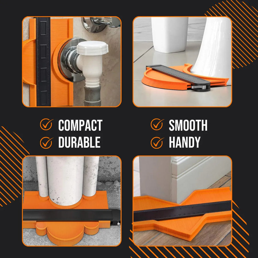 ShapeMaster orange contour gauge tool measuring pipes, corners, and fittings, compact and durable
