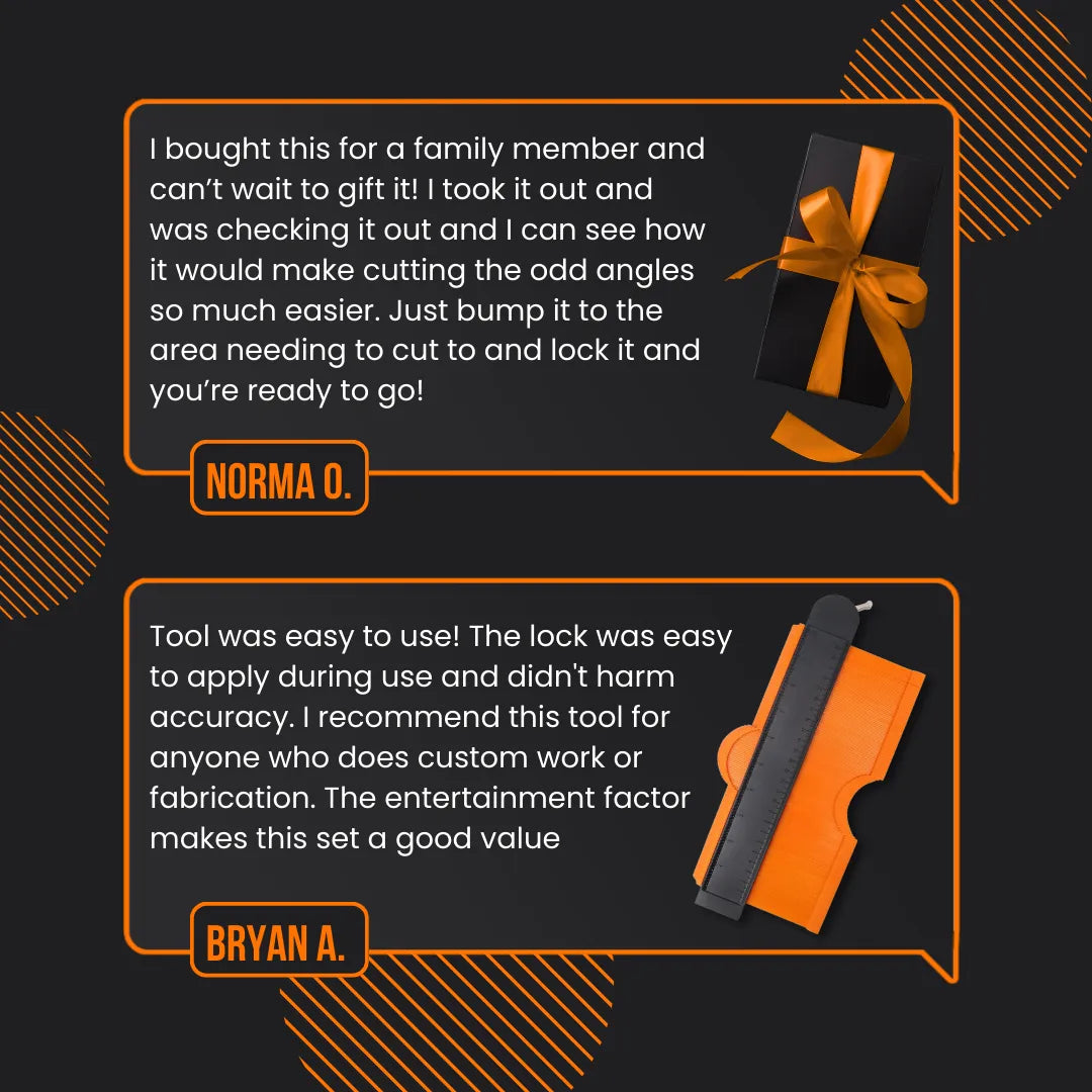 ShapeMaster tool reviews with orange and black packaging and customer testimonials.