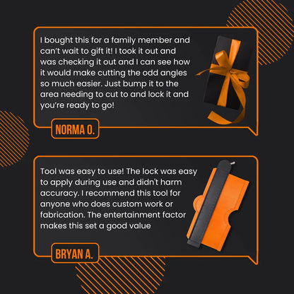 ShapeMaster tool reviews with orange and black packaging and customer testimonials.