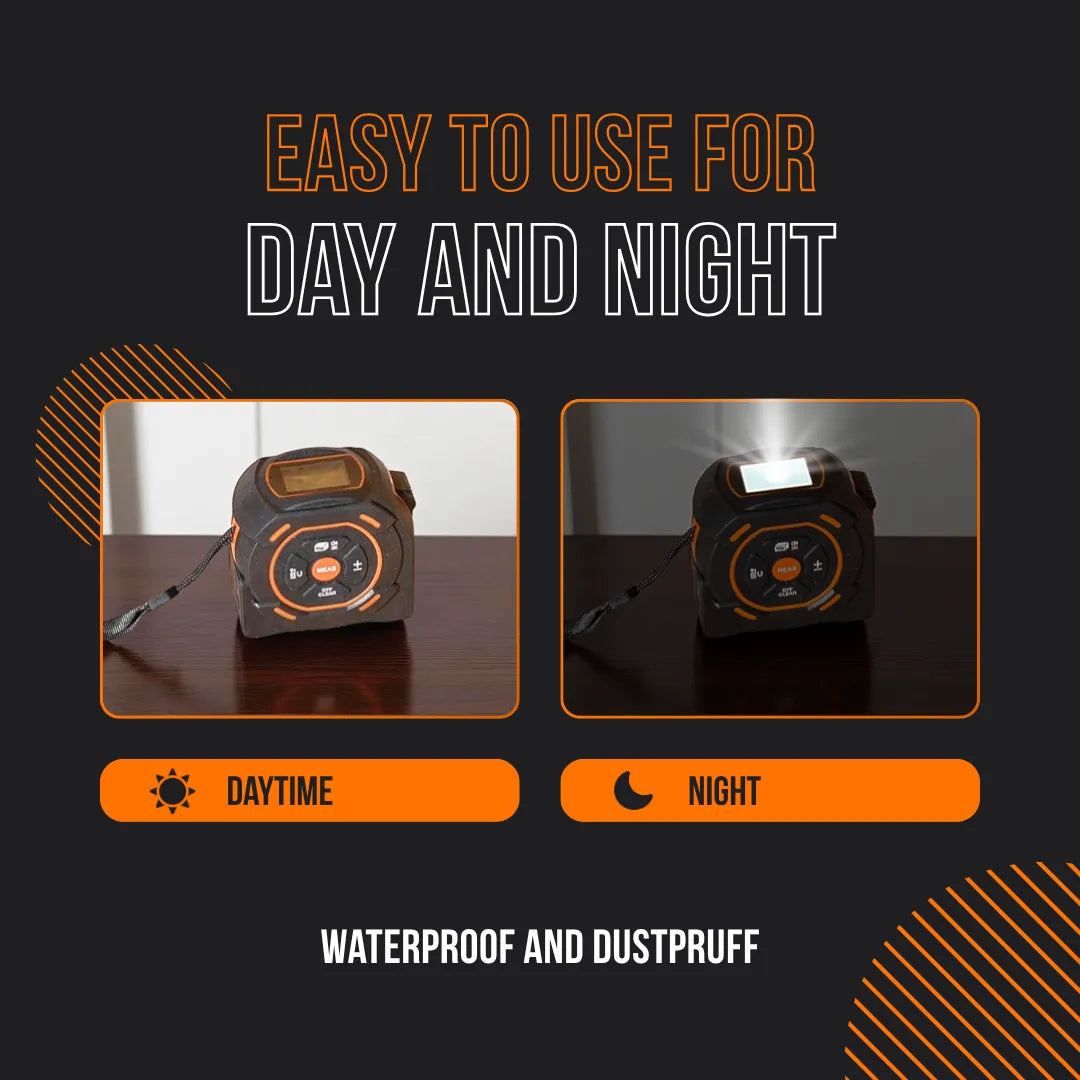 Digital tape measure with LED light, waterproof and dustproof, for day and night use