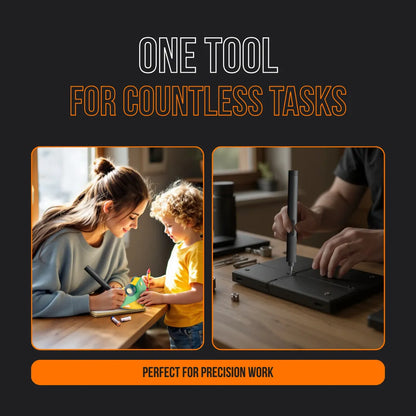 Versatile precision tool used by woman and child for crafts, and by man for assembly work